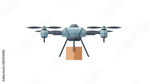 A futuristic drone carrying a package, illustrating the concept of automated delivery and logistics in modern technology