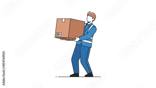 Illustration of a worker carrying a cardboard box, symbolizing delivery and logistics