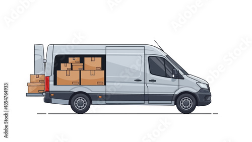 Delivery van loaded with boxes, ready for transport and logistics services