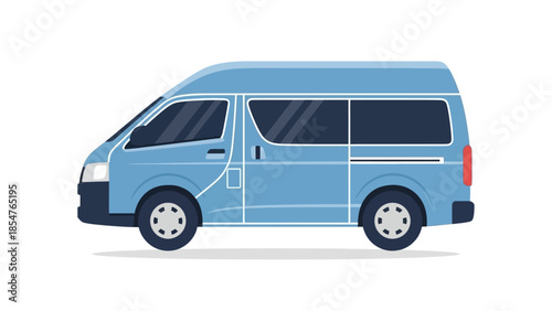 Blue passenger van illustration, modern van for transport, shuttle, or family travel
