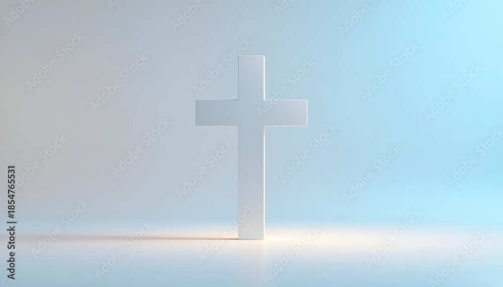 Fototapeta premium White Cross in Gradient Light, Minimalist Scene with Soft Shadows and Spiritual Serenity