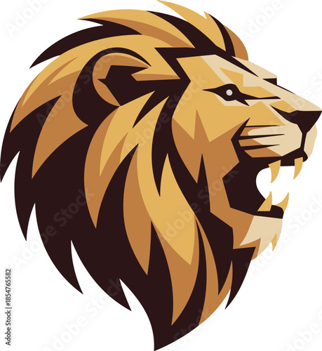 Powerful and aggressive lion head mascot logo design in vibrant gold and black colors, perfect for sports teams, e-sports, business branding, or strong corporate identity vector.