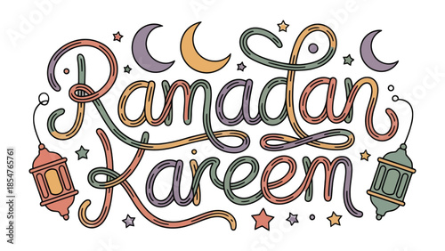 Ramadan Kareem Illustration: A festive illustration wishing Ramadan Kareem featuring crescent moons, lanterns, and stars. The artwork embodies the spirit of the holy month.