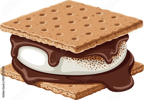 Realistic S'more Dessert with Melting Chocolate and Toasted Marshmallow Vector Illustration
