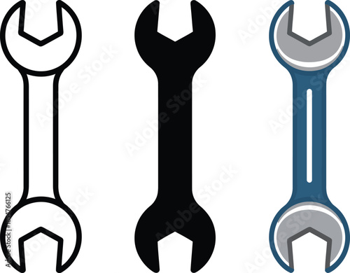 Three Wrench Icons Outline Silhouette and Color spanner