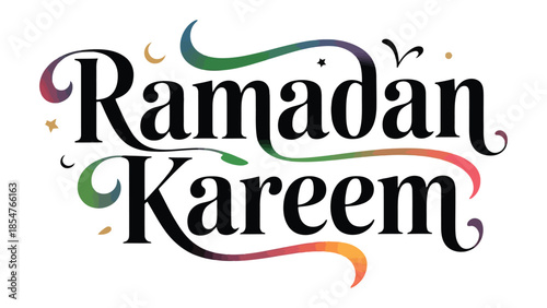 Ramadan Kareem Typography: A festive and colorful calligraphy design, embodying the spirit of Ramadan with graceful strokes and vibrant hues.