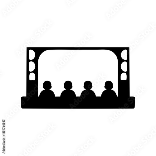 Silhouette of an audience with four people in a theatrical setting