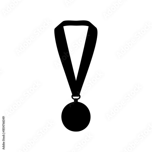 Black silhouette of a round medal with a ribbon, on white background
