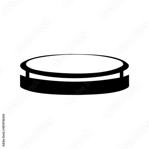 A minimalist black and white illustration of a cylindrical platform structure