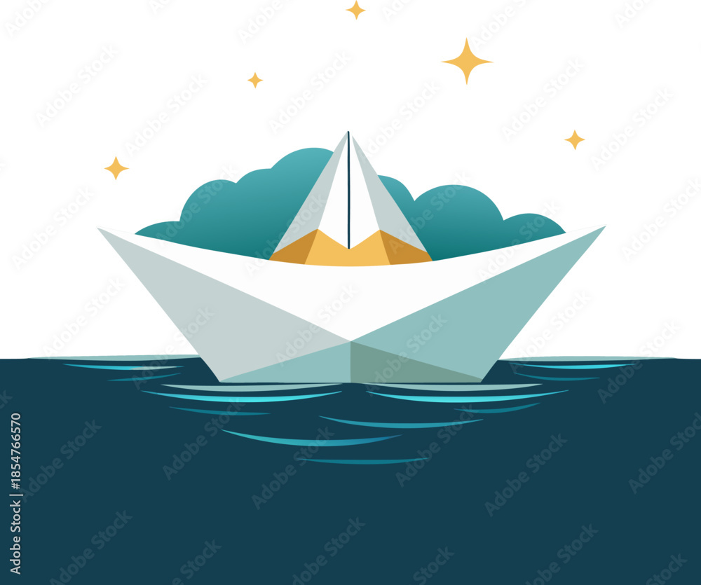 Fototapeta premium Shining paper boat on the sea stock photo