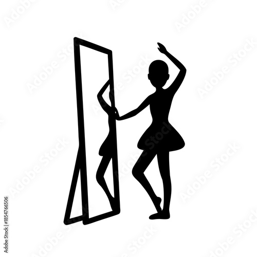 Silhouette of a ballerina practicing in front of a mirror looking at herself
