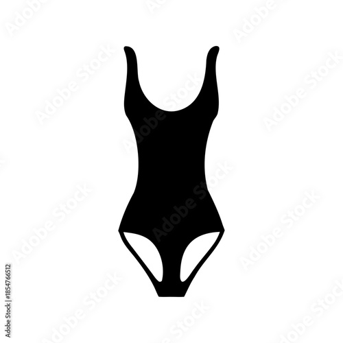 Black one piece swimsuit silhouetted against a white background creating a minimalist aesthetic