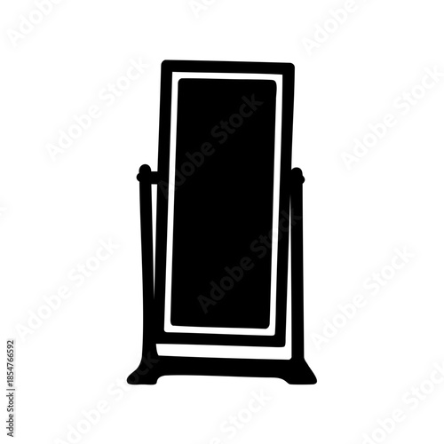 Black silhouette of a rectangular swivel mirror standing on a white background