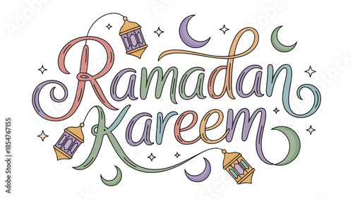 Ramadan Kareem: Illustrative representation of the blessed month of Ramadan with elegant calligraphy and festive lanterns, embodying spiritual reflection.