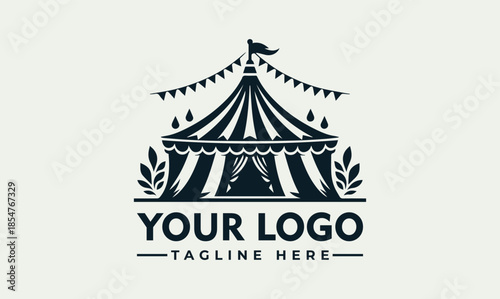 Vector illustration of a circus tent logo with a customizable tagline on a plain background, featuring a bold design.