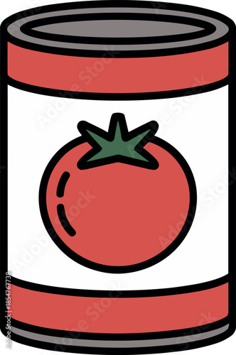 Outline Color Style Canned Tomato Icon Vector Illustration - Preserved Food