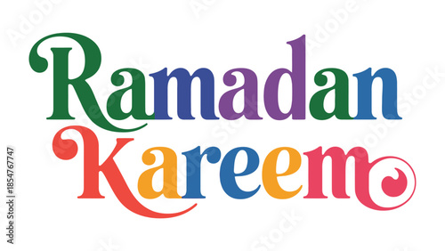 Ramadan Kareem: A vibrant illustration of Ramadan Kareem in a captivating display of colorful lettering. A celebratory emblem of the holy month.