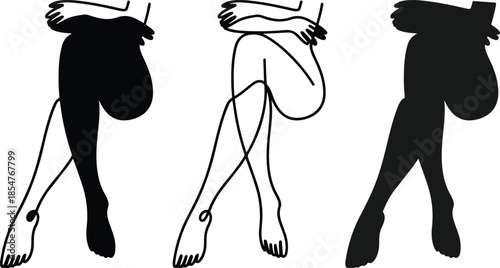 Elegant Female Legs Silhouette Set, Fashion Pose Vector Illustration