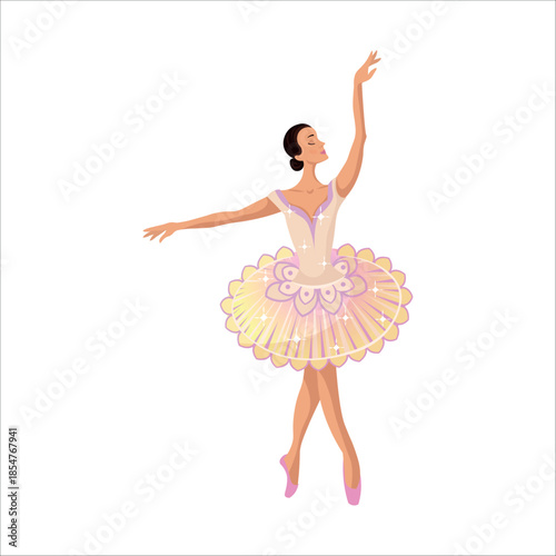 Beautiful ballerina in a tutu dancing on a white background, vector.