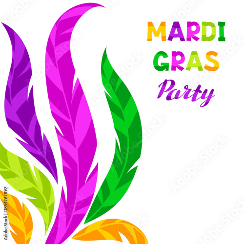 Mardi Gras party background with feathers. Carnival illustration for traditional holiday or festival.