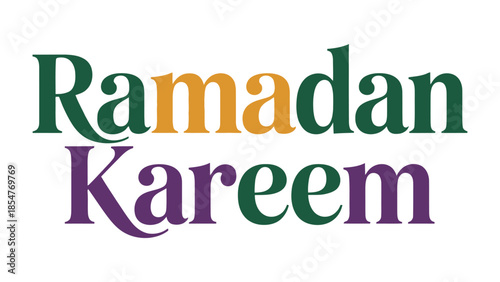 Ramadan Kareem Typography: A colorful Ramadan Kareem typography on a clean background, conveying a message of blessings. The elegant design encapsulates the spirit of generosity, faith.