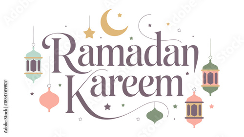 Ramadan Kareem illustration: This image embodies the spirit of Ramadan Kareem with its elegant script and festive lanterns, creating a sense of peace and celebration.