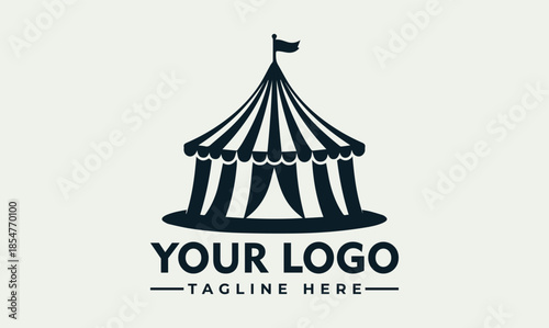 Vector illustration of a circus tent logo with customizable text on a plain background for branding purposes.