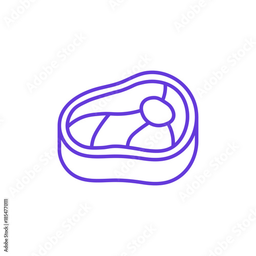 Raw Meat Steak Icon. Thin Line Illustration of Fresh Cut of Beef or Pork with Marbling and Bone, Pictogram of Butchery Product, Protein Food, Meat Industry and Culinary Ingredient.