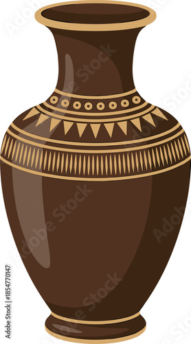 Traditional Earthenware Clay Vase with Geometric Tribal Pattern Vector Illustration