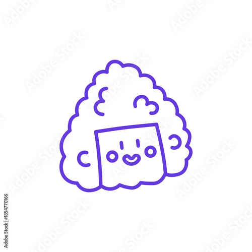 Onigiri Rice Ball Icon. Thin Liane Illustration of Cute Japanese Rice Triangle with Seaweed Wrapper and Smiling Face, Pictogram of Bento Snack, Asian Cuisine, Lunchbox Food and Delicacy.