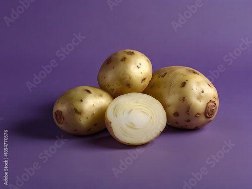 potatoes on purple background