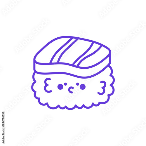 Sushi Nigiri Icon. Thin Line Illustration of Japanese Dish with Fish Topping and Cute Face, Pictogram of Asian Cuisine, Seafood Snack and Sushi Bar Delight, Symbol of Sushi and Food Culture.
