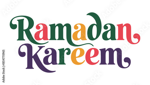 Ramadan Kareem Greeting: A vibrant display of the Islamic greeting Ramadan Kareem in a stylized, colorful script, perfect for celebrating the holy month.