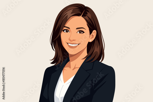 Clean modern vector portrait of confident young professional woman smiling with minimalist realistic style.