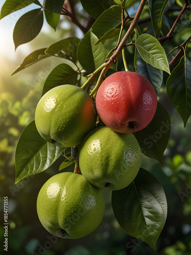 guava on tree, guava garden , guava fruit closeup