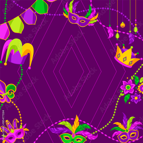 Mardi Gras party background. Carnival illustration for traditional holiday or festival.