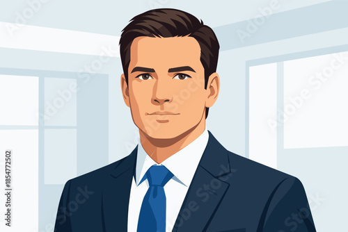 Corporate vector portrait of confident business man with neutral expression and modern style.