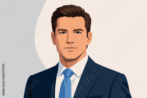 Corporate vector portrait of confident business man with neutral expression and modern style.