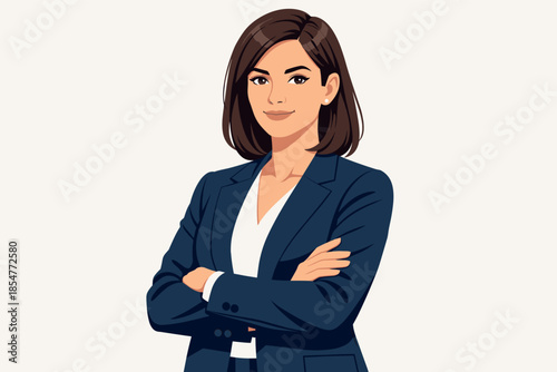 Clean vector portrait of confident female manager showing leadership and professional posture.