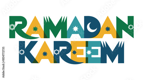 Ramadan Kareem Illustration: Festive and vibrant design celebrating the holy month of Ramadan with colorful typography and symbolic design elements.