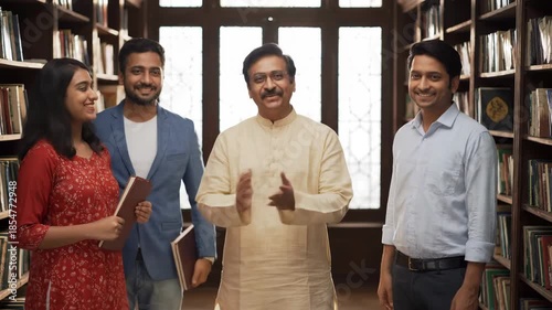 Man in Library: Adult in traditional attire surrounded by books in the library. Study of knowledge.