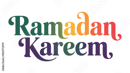 Ramadan Kareem: A vibrant, colorful typographic design in lively hues, evoking the spirit of Ramadan. The inscription features flowing calligraphy, celebrating the Islamic holy month.
