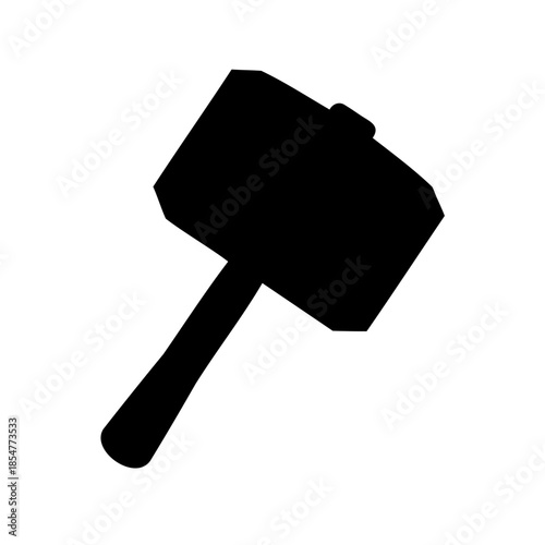 A bold black silhouette of a mallet hammer, tool for construction