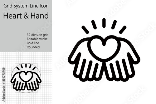 Heart icon on the palm of a hand, image of charity, donation, blood donation, organ donation, etc.