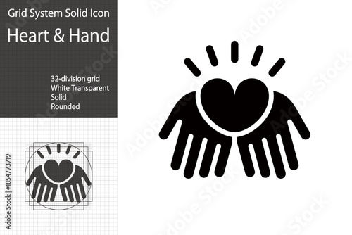 Heart icon on the palm of a hand, image of charity, donation, blood donation, organ donation, etc.