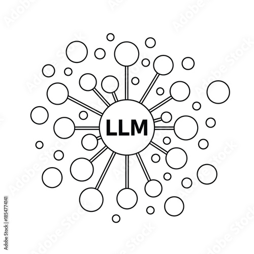 a visual representation depicting a central node labeled llm connected to numerous surrounding circles of varying sizes through lines