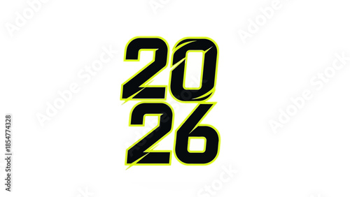 Bold 2026 numbers with neon effect on white background