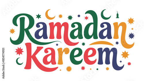 Ramadan Kareem: Vibrant Calligraphy and Festive Elements: A colorful and eye-catching graphic design announces the arrival of Ramadan Kareem, featuring stylish calligraphy and decorative elements.