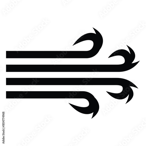 a simple black and white graphic depicts stylized wind currents blowing in a curving sweeping and somewhat abstract formation