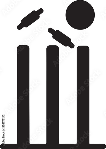 Cricket stumps and bails hit by a ball silhouette icon in black EPS vector style.